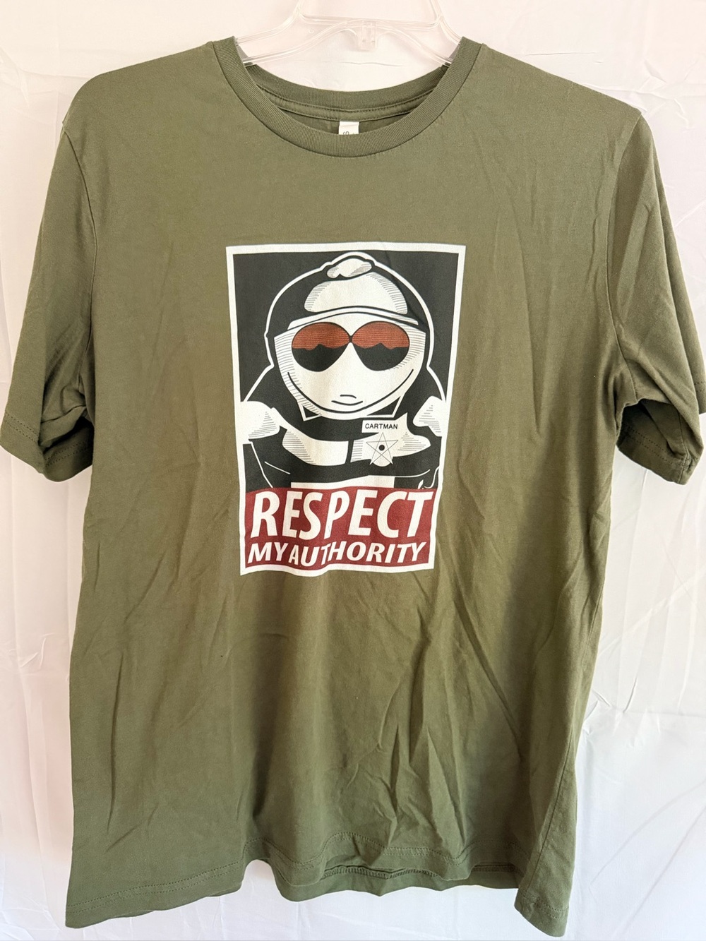 South Park Cartman 'Respect My Authority' Olive Green Graphic Tee